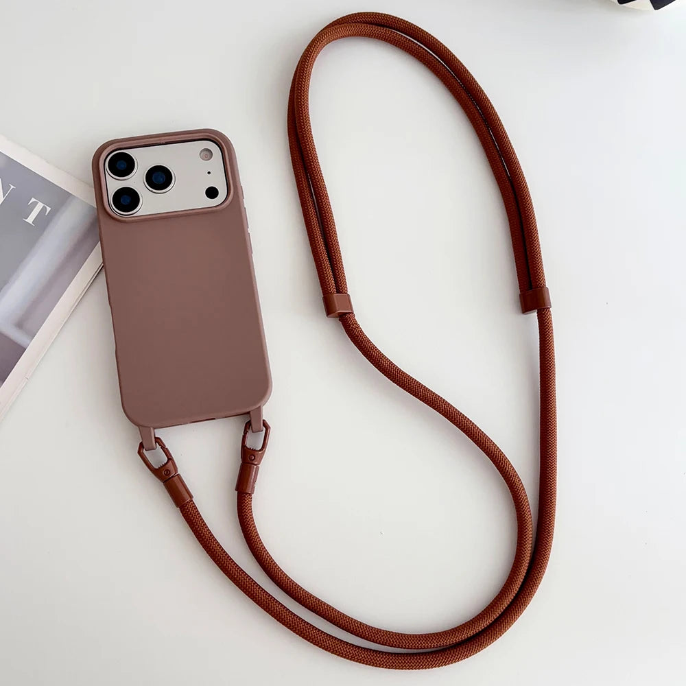Official Lanyard Case For iPhone 17 Pro Max 14 12 11 13 15 16 Plus 17 Air Shockproof Candy Crossbody Neck Cord Strap Soft Cover