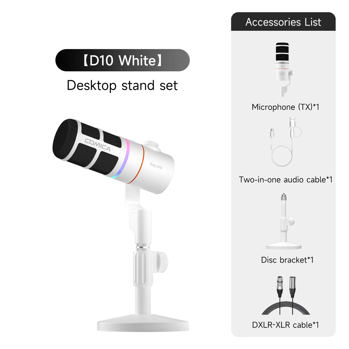 COMICA D10/D10 PRO RGB Cardioid USB/XLR Dynamic Desktop Gaming Mic Wired/Wireless Microphone for Streaming Interview Podcast