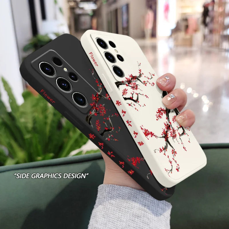 Cold Plum Snow Phone Case For Samsung Galaxy S25 S24 S23 S22 S21 S20 S10 S10E Ultra Plus FE Note 20 Ultra Plus Cover