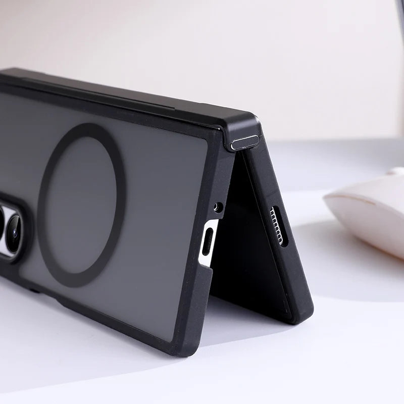For Samsung Galaxy Z Fold 4 5 6 7 8 Ultra For Magsafe Case Transparent Hinge Folding Shockproof Magnetic Wireless Charging Cover