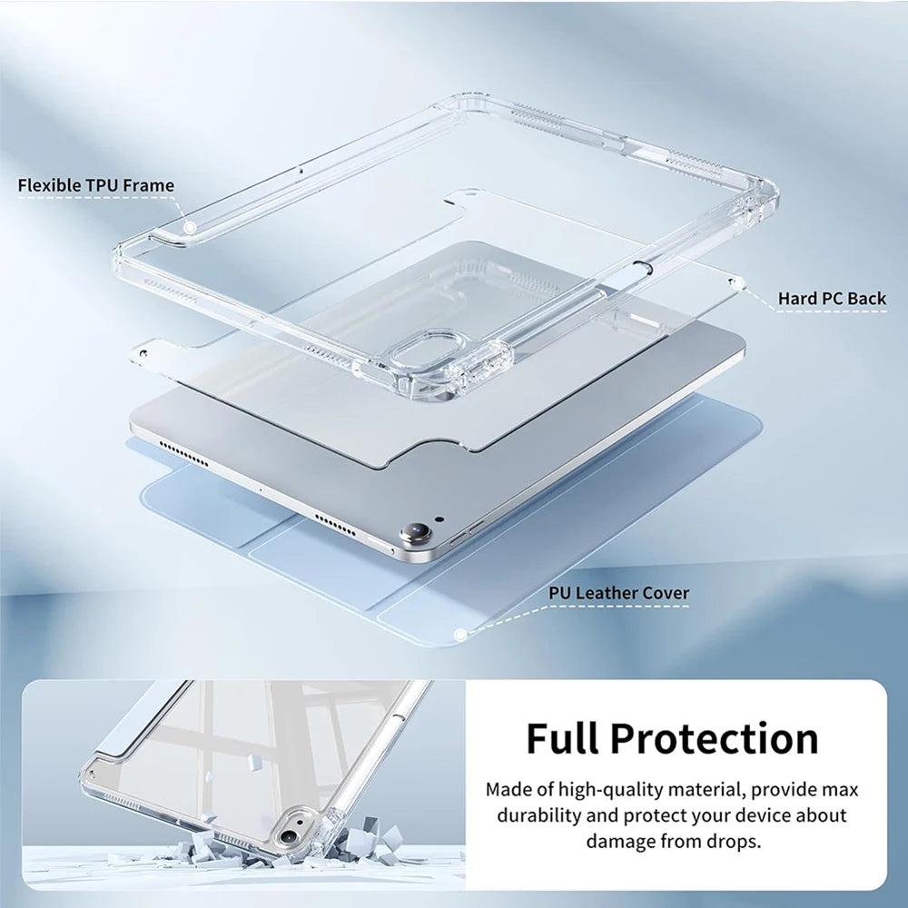 Crystal Clear Case For iPad 5 6 7 8 9 10 11 Air 11 13 inch /Mini 6th 7th gen /Pro 11 12.9 (3rd/4th/5th/6th gen) with pen holder