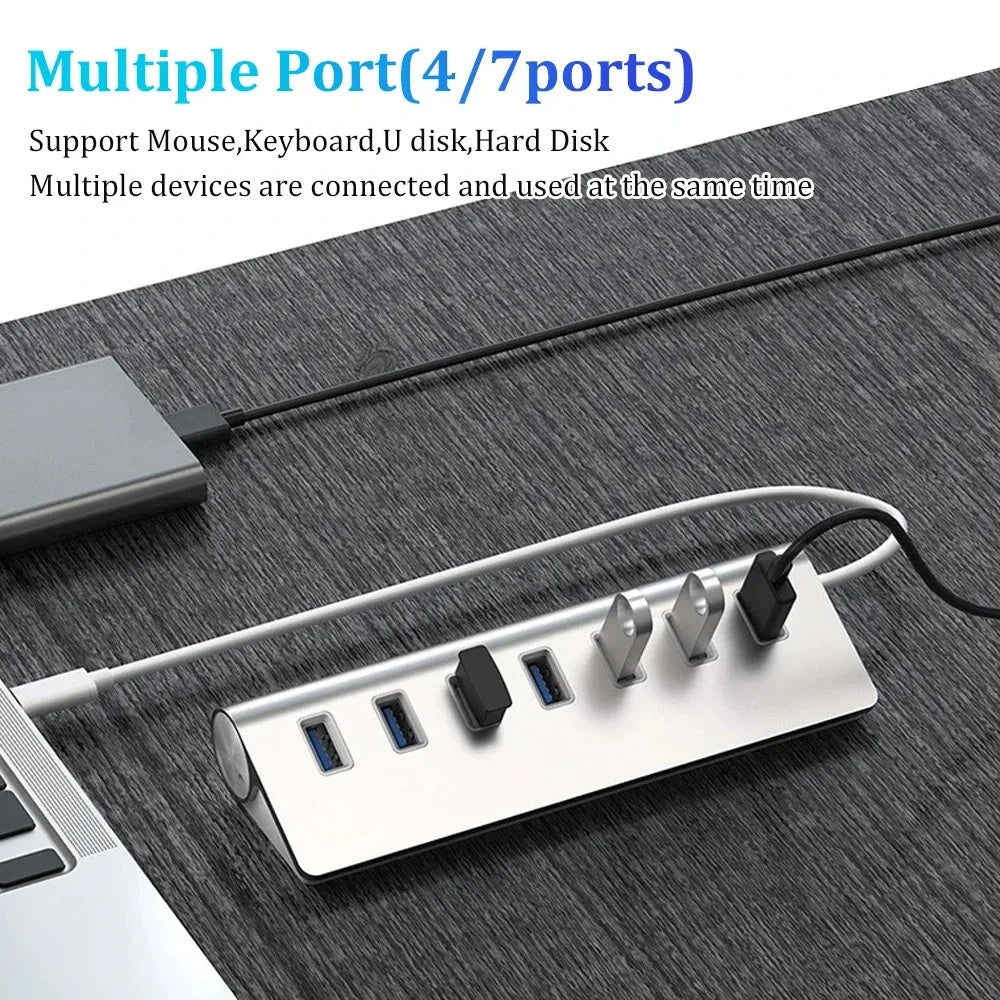 5Gbps High Speed USB 3.0 HUB 4/7Port USB 3.0 Port OTG Aluminum USB Splitter Docking Station Expander for Laptop Computer PC