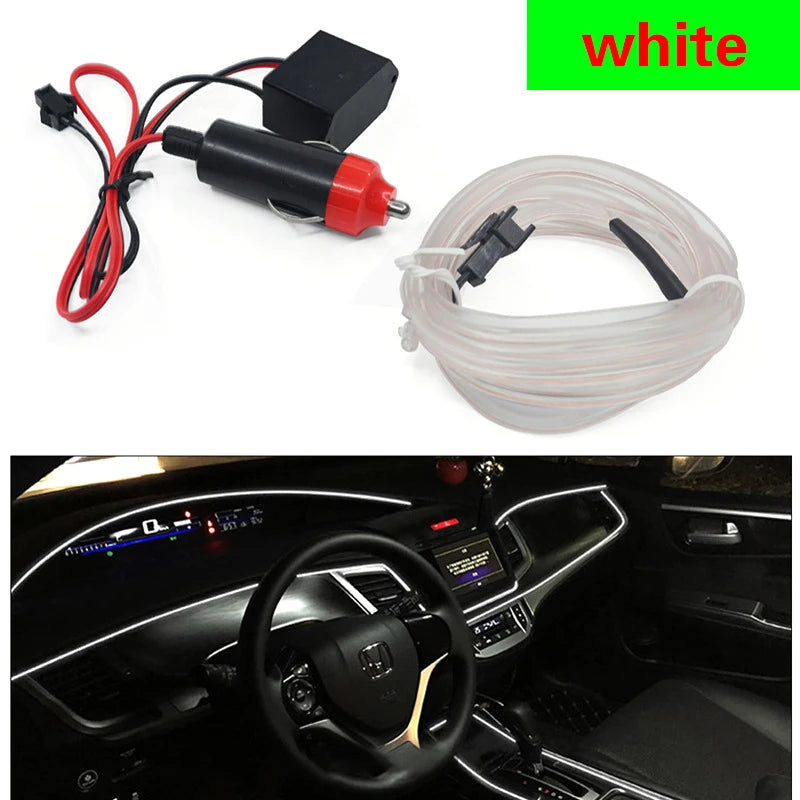 HQ 12V Universal LED Car Ambient Lamp Car Interior Decoration Light Cold Light Strips Waterproof Dashboard Console Lamp1/3/5M
