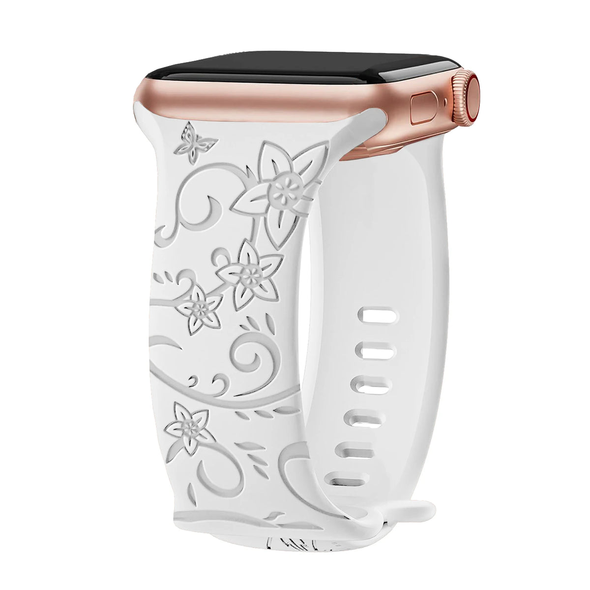 Floral Engraved Strap For Apple Watch Band 41mm 44mm 40mm 49mm 46mm 45 38 42 silicone bracelet iwatch series se 7 8 9 ultra 2 10