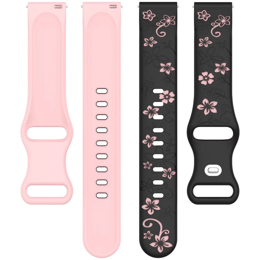 3D Silicone Watch Band Strap 18mm 20mm 22mm Carved Flowers Quick Release Smart Watch Strap for HUAWEI Samsung Amazfit Watch Band