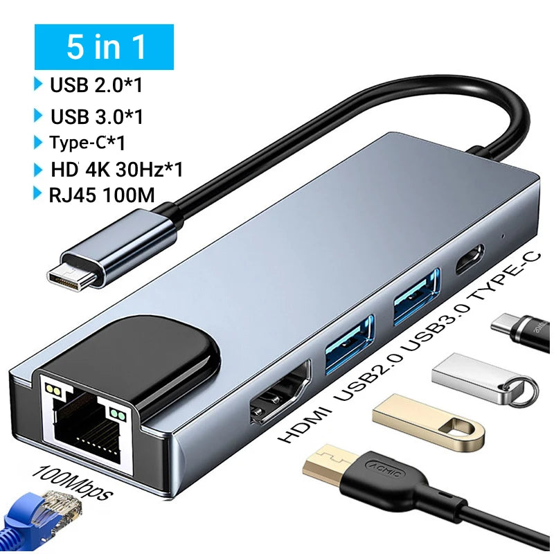 KEBIDUMEI 11 Ports USB C HUB Docking Station RJ45 Adapter to HDMI-Compatible 4K VGA SD/TF Card 3.5MM AUX for PC Laptop Splitter