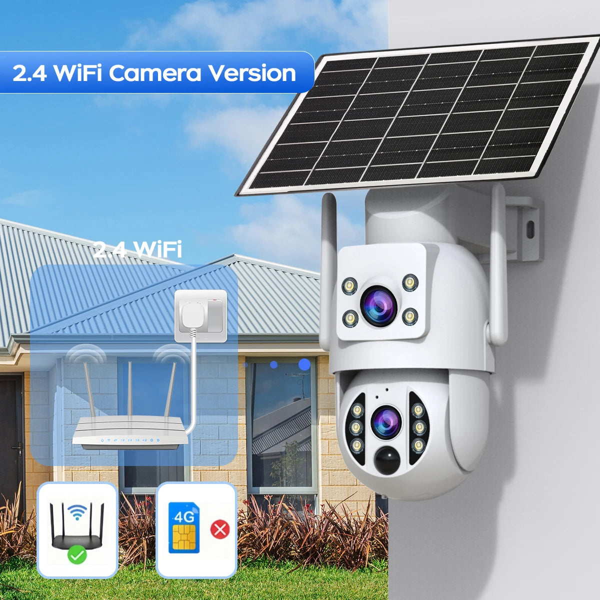 JOOAN 8MP WiFi Solar Camera Outdoor CCTV Surveillance Camera With Solar Panel Dual Lens PTZ Night Vision Scurity Protection