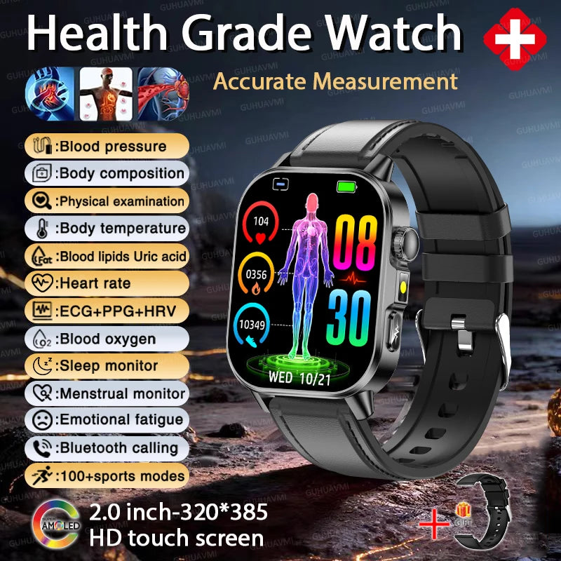 2026 Fit 3 New Health AI Nursing SmartWatch Men ECG+PPG Blood Lipid Uric Acid Health Analysis Clock Bluetooth Call Watch For IOS