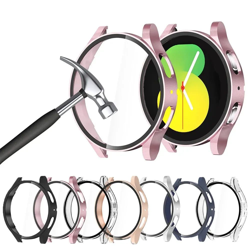 for Samsung Galaxy 4 5 6 7 44mm 40mm tempered glass+PC fully covered protective watch case, shock and scratch resistant