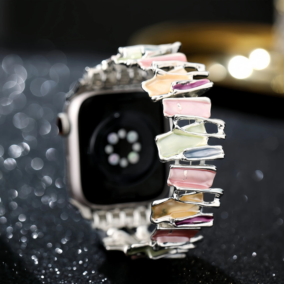 Dopamine Strap For Apple Watch 9 8 7 6 5 4 SE UItra 2 Geometric Lady Metal Elastic Bracelet for iWatch 42mm 40 38 41 49 45 44mm