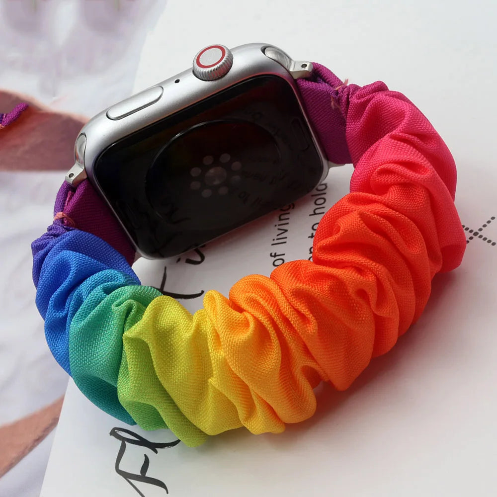 Scrunchie Elastic Watch Band for Apple Watch Band 38mm 40mm 41mm 42mm 44mm 45mm 46mm 49mm Cloth Pattern Printed Fabric Wristband