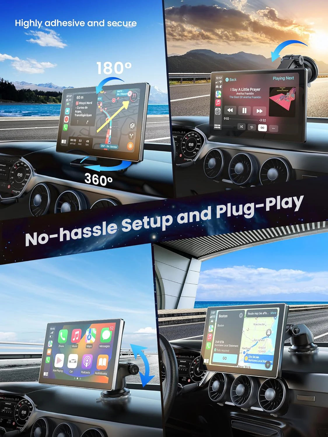 XIMA 7 inch Dash Cam 4K Car DVR Wireless Carplay Android Auto GPS Navigation Video Recorder Dashboard Dual Lens Reversing
