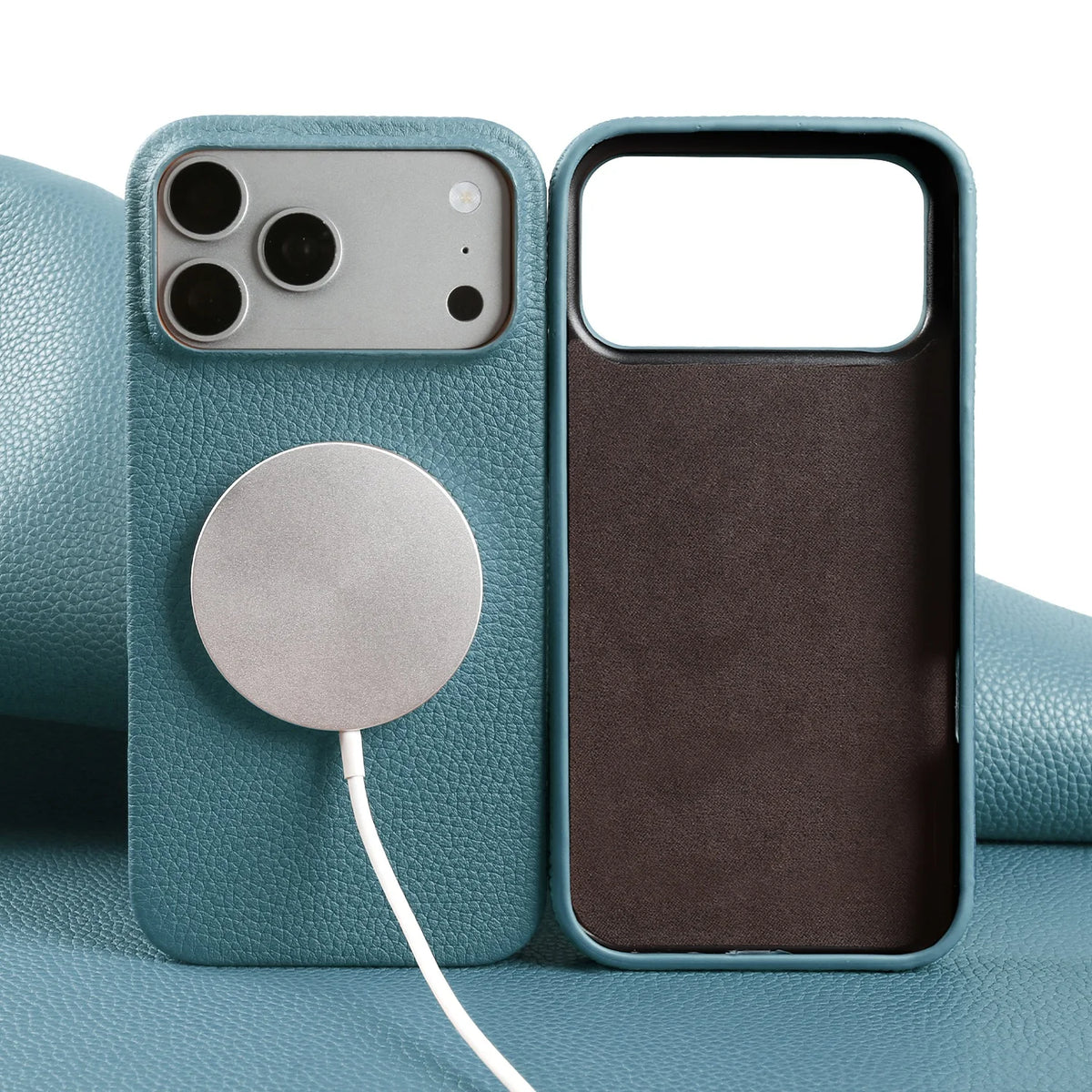 Litchi Genuine Leather Case for iPhone 17 Pro Max 16 15 14 13 12 11 For Magsafe Luxury Genuine Leather Handmade Phone Cover