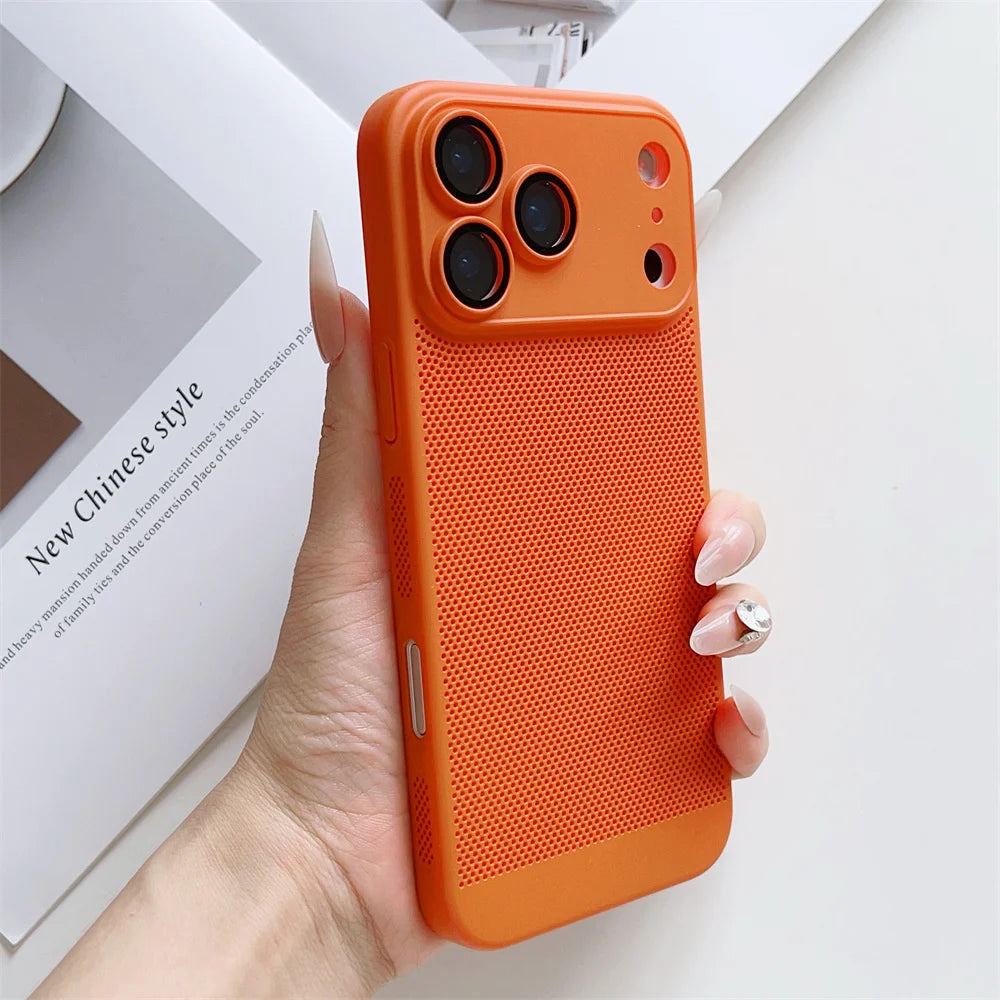 Cooling Phone Case with Full Camera Lens Protection For iPhone 17 Air 16e 16 15 14 Pro Max Plus Shockproof PC Back Cover