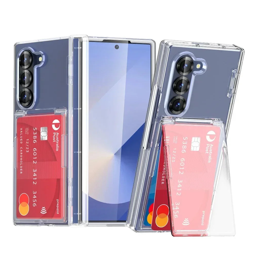 Luxury Flip Kickstand Phone Case For Samsung Galaxy Z Fold 7 6 Fold7 Fold6 5G Folding Bracket Matte Cover with Card Holder