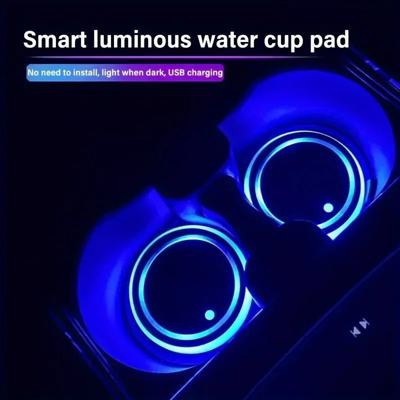 1-2PCS Car Luminous Coasters LED Cup Holder Lights 7 Color-Changing Light Up Cup Holder Insert Coasters Car Decor Accessories