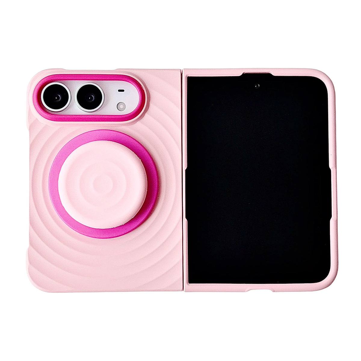 Case For Apple iPhone Duo For Foldable iPhone Duo For Magsafe With Magnetic Ring Ripples Stand Luxury Silicone Ripples Cover