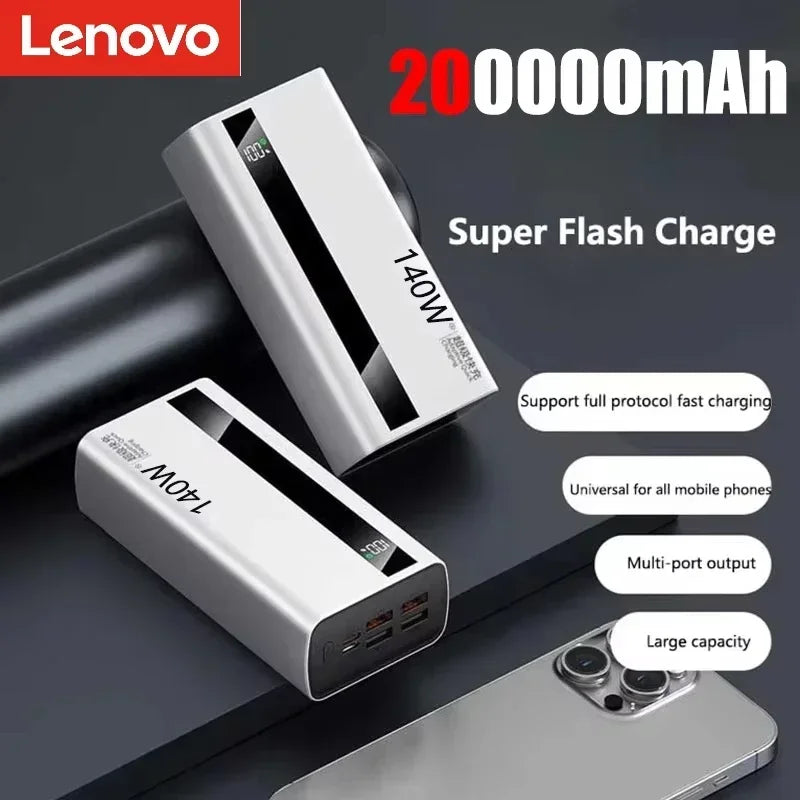 Lenovo CCC 500000mAh 140W Powerbank Super Fast Charging Portable Battery Charger Ultra Capacity LED Digital Display 2027NEW