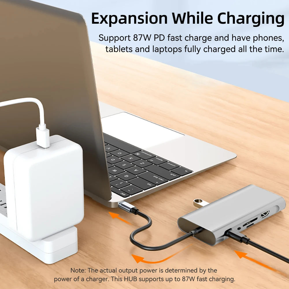 KEBIDUMEI 11 Ports USB C HUB Docking Station RJ45 Adapter to HDMI-Compatible 4K VGA SD/TF Card 3.5MM AUX for PC Laptop Splitter