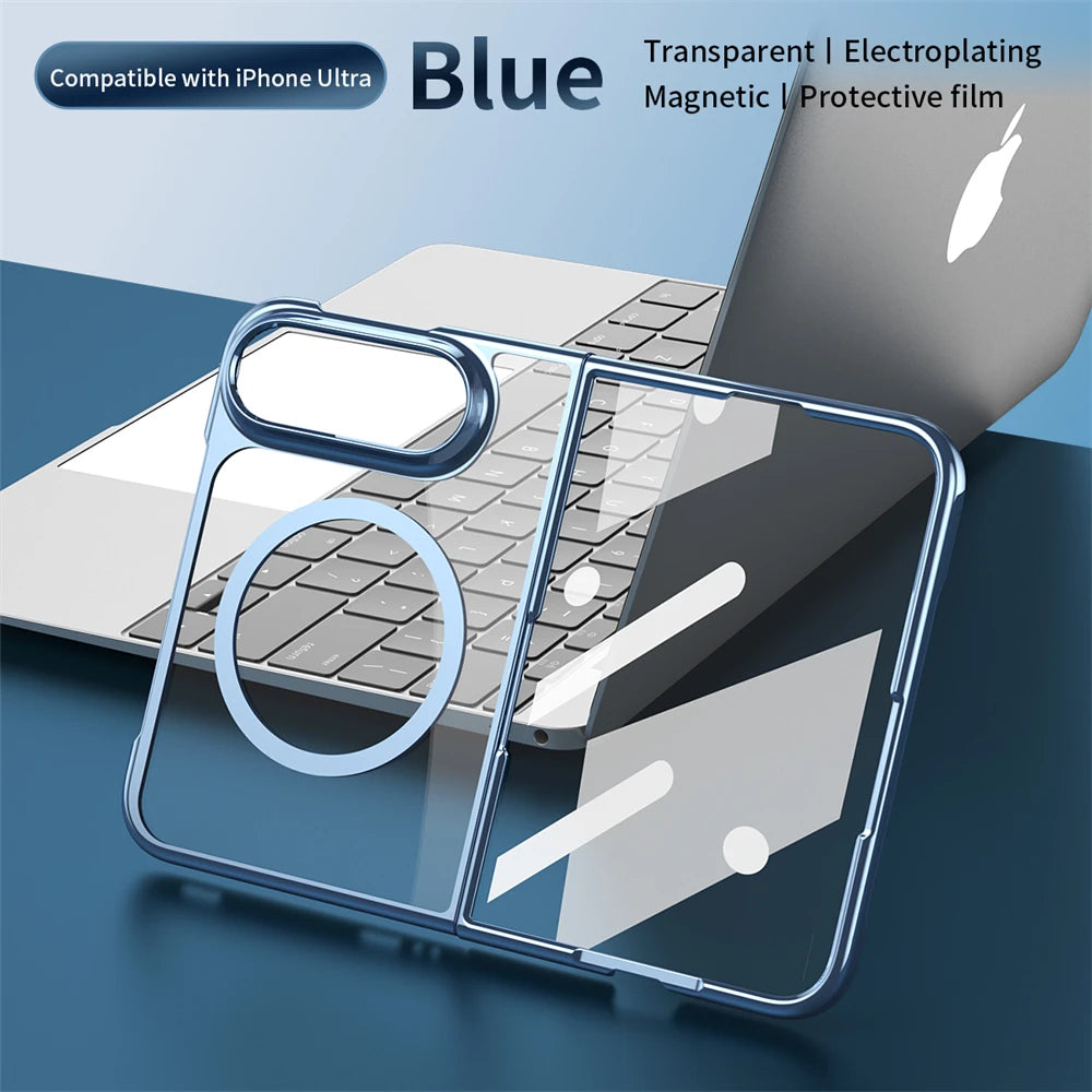 Luxury Gold Transparent Plating Magnetic Phone Case for iPhone Duo for Magsafe Wireless Charging Shockproof Clear Cover Funda