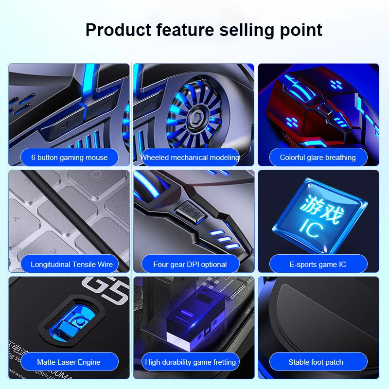 G5 Wired Gaming Mouse Colorful Backlight 6 Button Silent Mouse 4-Speed 3200 DPI RGB Gaming Mouse For Computer Laptop Mice