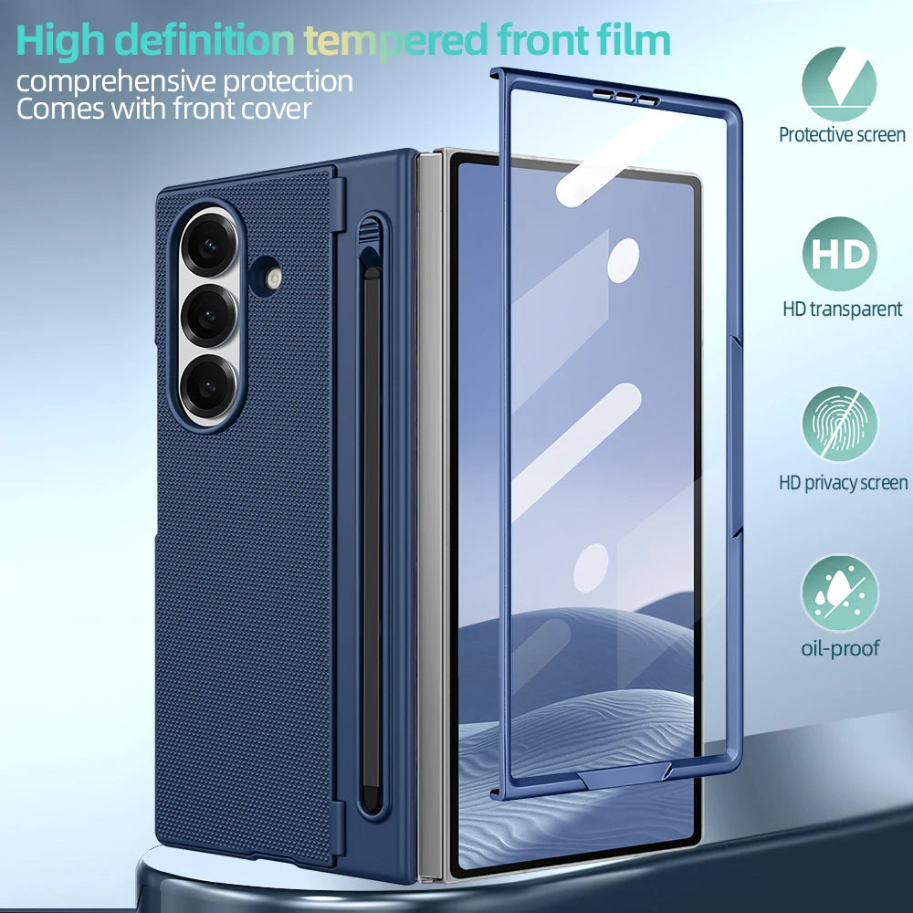 Hard PC Back Cover Phone Case for Galaxy Z Fold 7/6 with Touch Pen Included Kickstand Holder Phone Case with Screen Glass Film