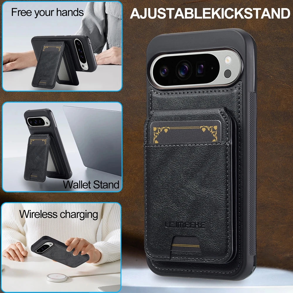 2 in 1 Leather Case for Google Pixel 10 10Pro 10A 9 9Pro 9A 8 8Pro 8A 7 7A Pro XL ProXL Cards Bag Wireless Charging Phone Cover