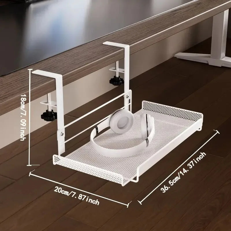 Under Desk Cable Management Tray with Storage Rack - Punch-Free, Suitable for Home Office Desktop Organization, Multi-Function