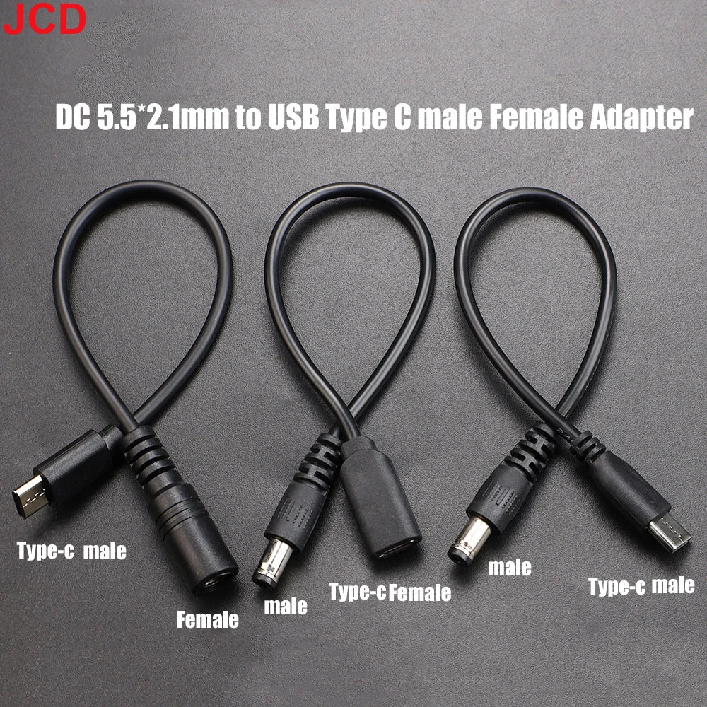 JCD DC Type-c Male Female To 5.5*2.1 Female Cables 5521 Power Jack DC Power Conector 5.5x2.1 Adapter USB Type C Converter