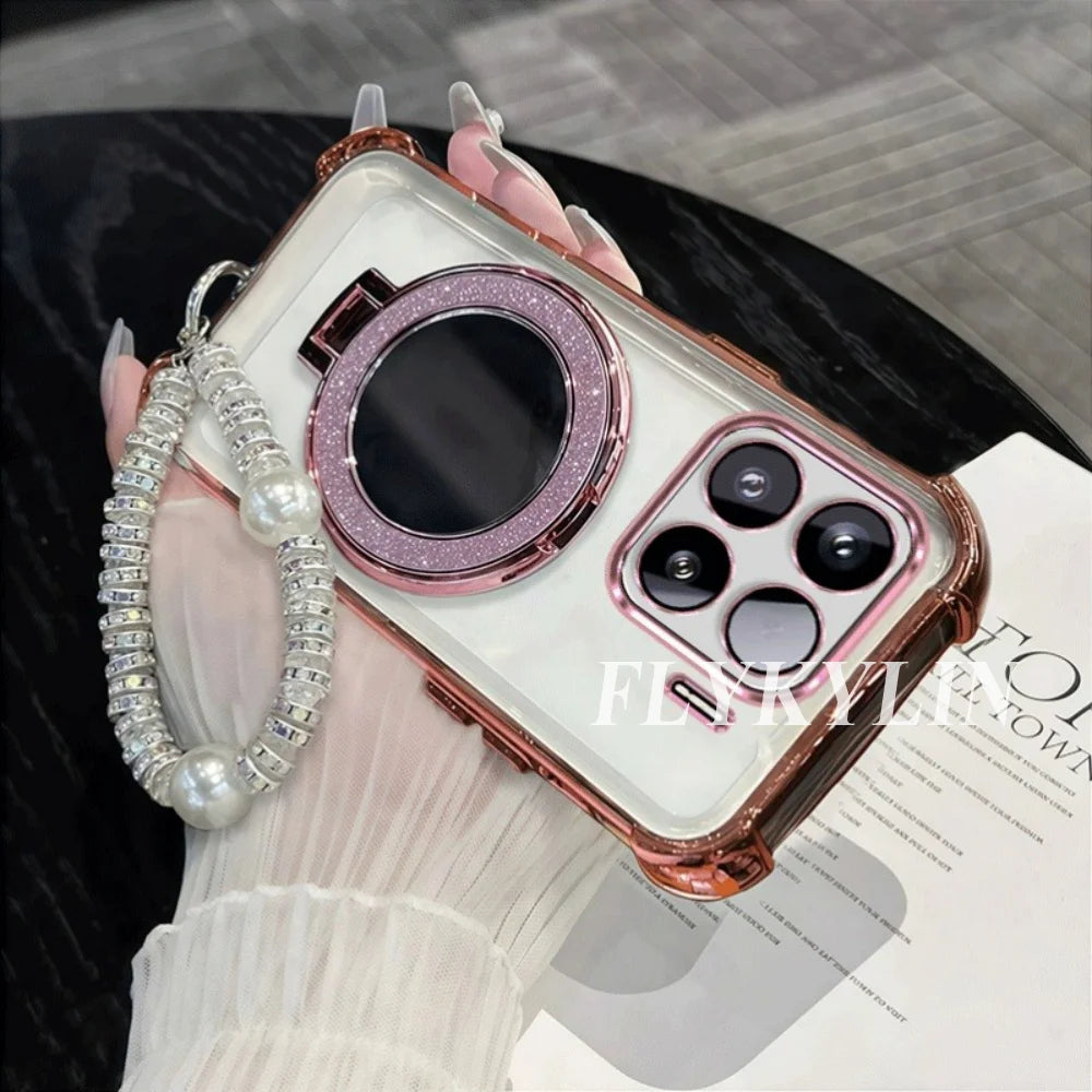 For Google Pixel 9 9A 9 10 Pro XL 10A 7 7A 8 8A Transparent Protective Soft Shell With Pearl Bracelet For Mirror Holder
