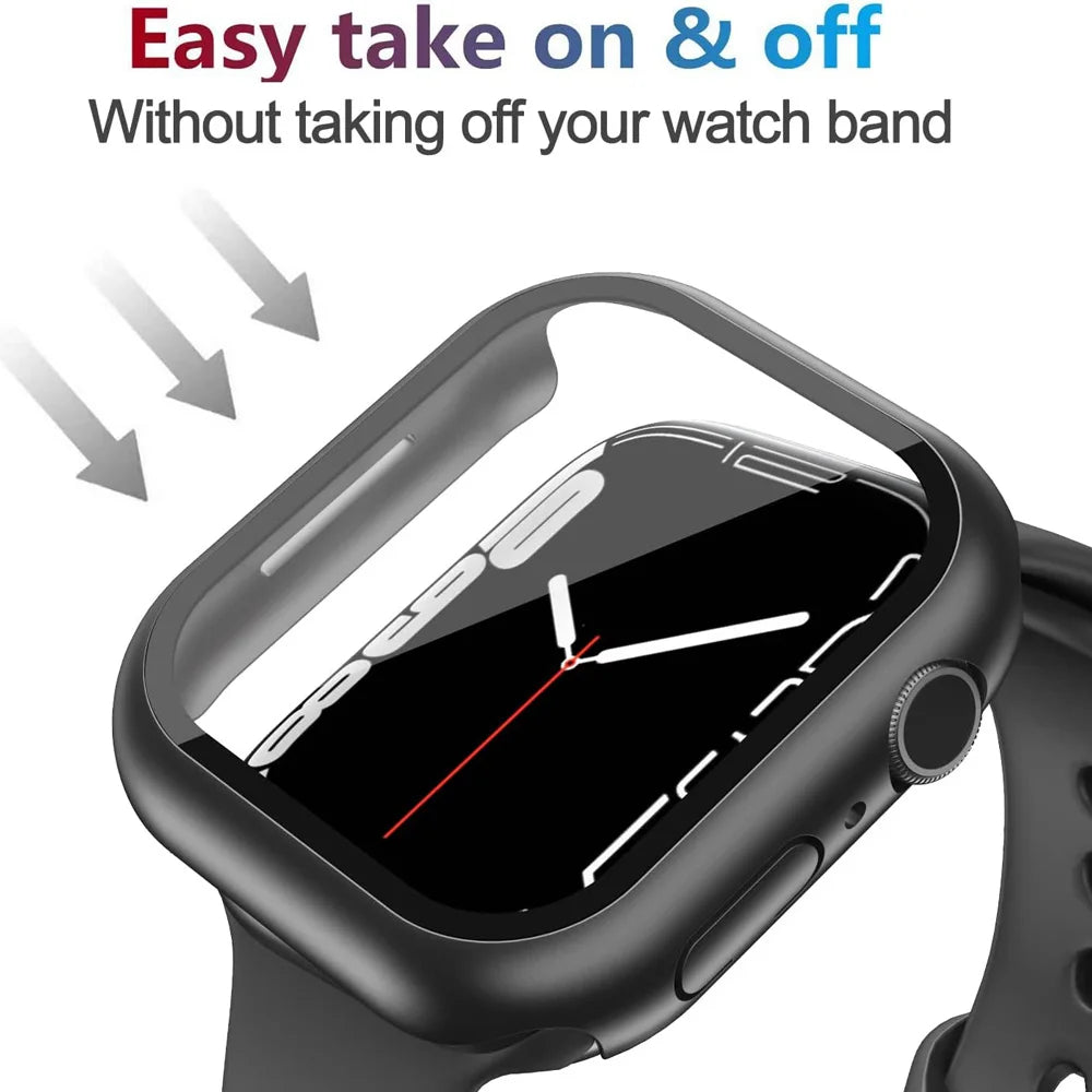 Glass+Matte Watch Cover for Apple Watch Case 45mm 41mm 44mm 40mm 42mm 38mm Bumper+Screen Protector for Iwatch SE 8 7 6 5 4 3 2 1