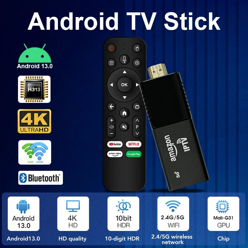 MX10 F5 4K TV Stick Android 13 Allwinner H313 4GB RAM 64GB ROM Dual Band WiFi6 BT5.4 Portable Home Streaming Media Player
