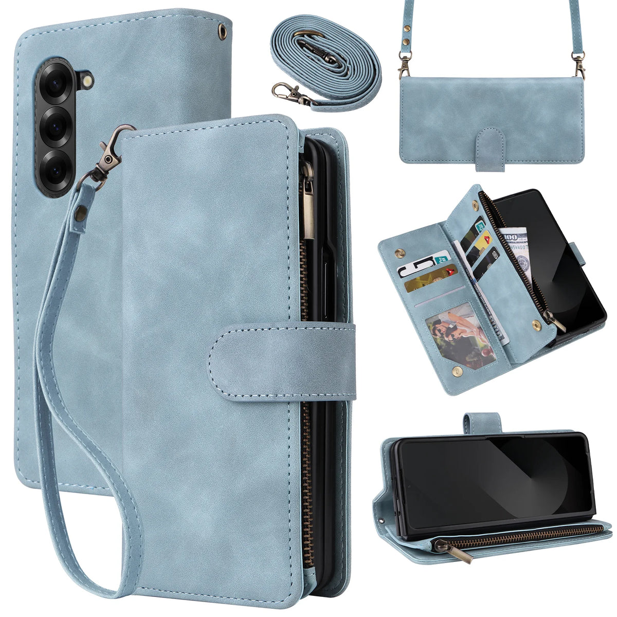 Premium Leather Business Phone Case For Samsung Galaxy Z Fold 8 Zipper Wallet Card Slots Magnetic Flip Cover For Fold 7 6 5 4 3