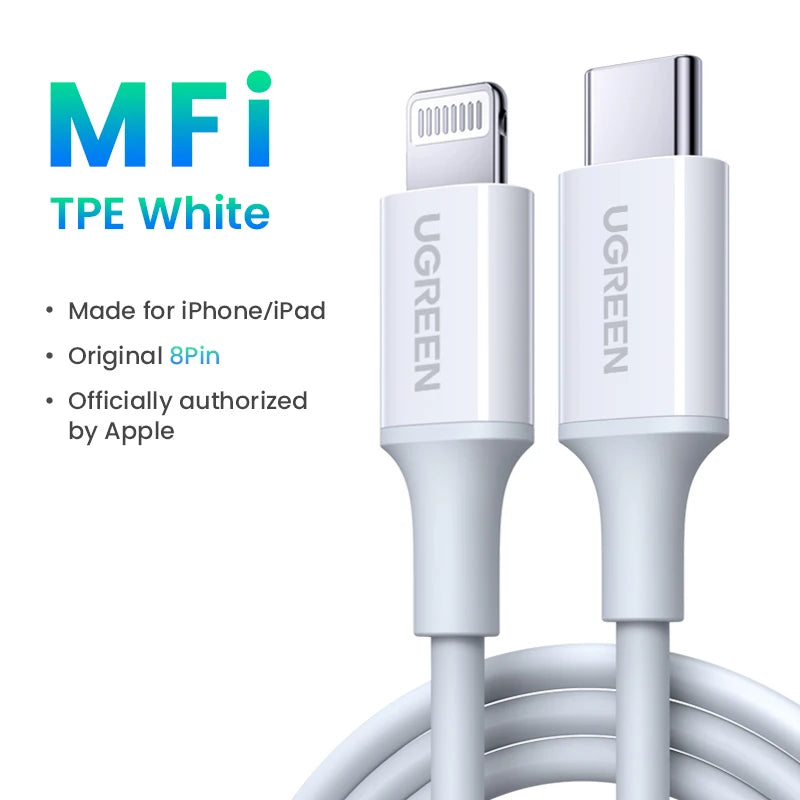 UGREEN 20W PD MFi USB C to Lightning Cable iPhone 14 13 Pro Max Type C Fast Charging Data Cable for iPad Phone Charge Cable