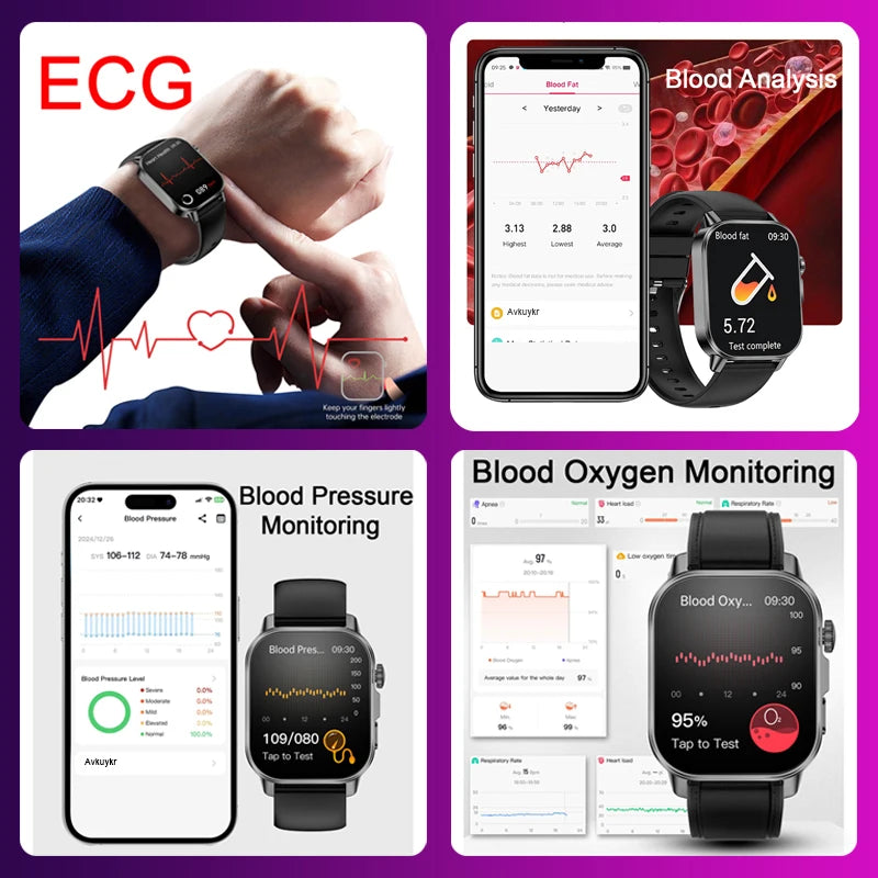 2026 Fit 3 New Health AI Nursing SmartWatch Men ECG+PPG Blood Lipid Uric Acid Health Analysis Clock Bluetooth Call Watch For IOS