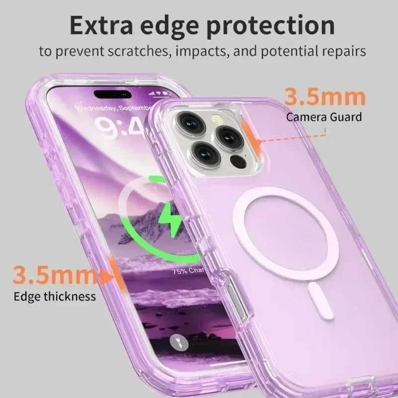 Rugged Ott Armor Magnetic Wireless Charging Clear Case For IPhone 18 17Air 16 15 14 Plus 13 12 Pro Max Enhanced Shockproof Cover
