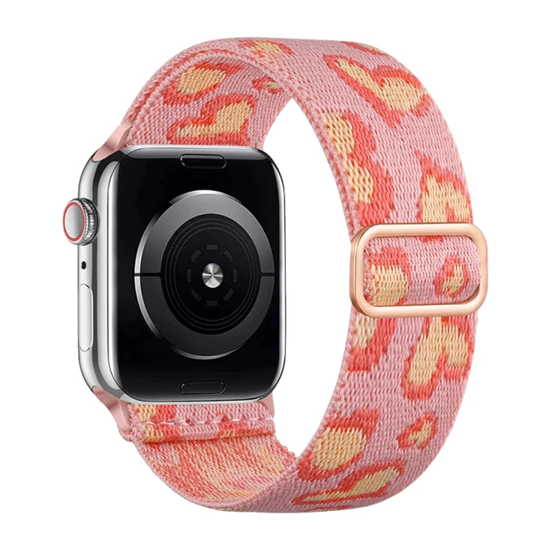 Soft Breathable Stretchy Nylon Solo Loop Band with Love/Flower Pattern - Elastic Braided, Compatible For Apple Watch 38mm-49mm