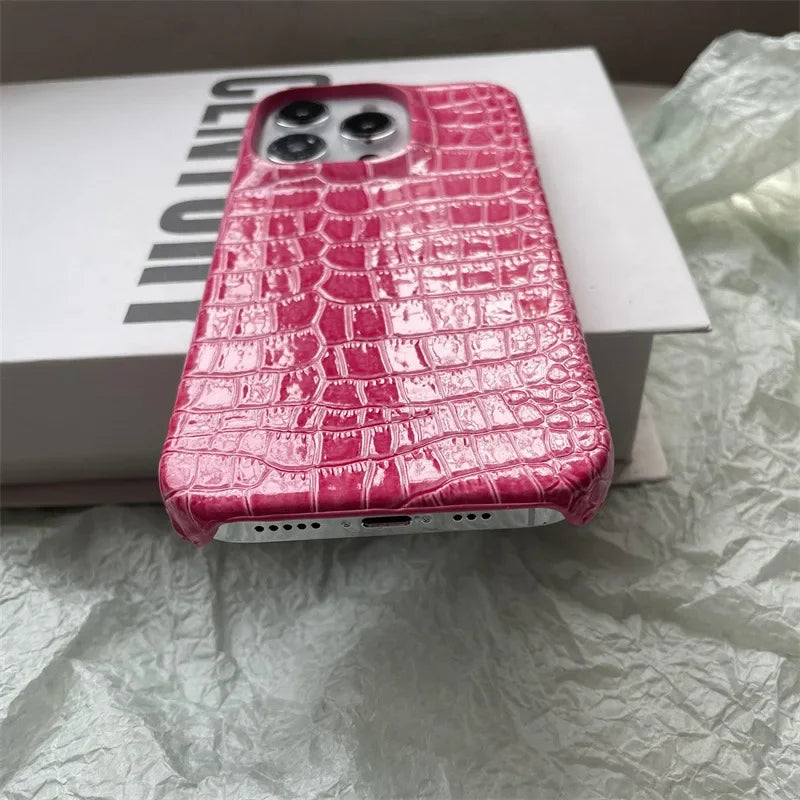 New Suitable for iPhone 16pro Phone Case 15promax Crocodile Pattern 14pro 13 Half Pack 12 11 XR Anti Drop Hard Protective Cover