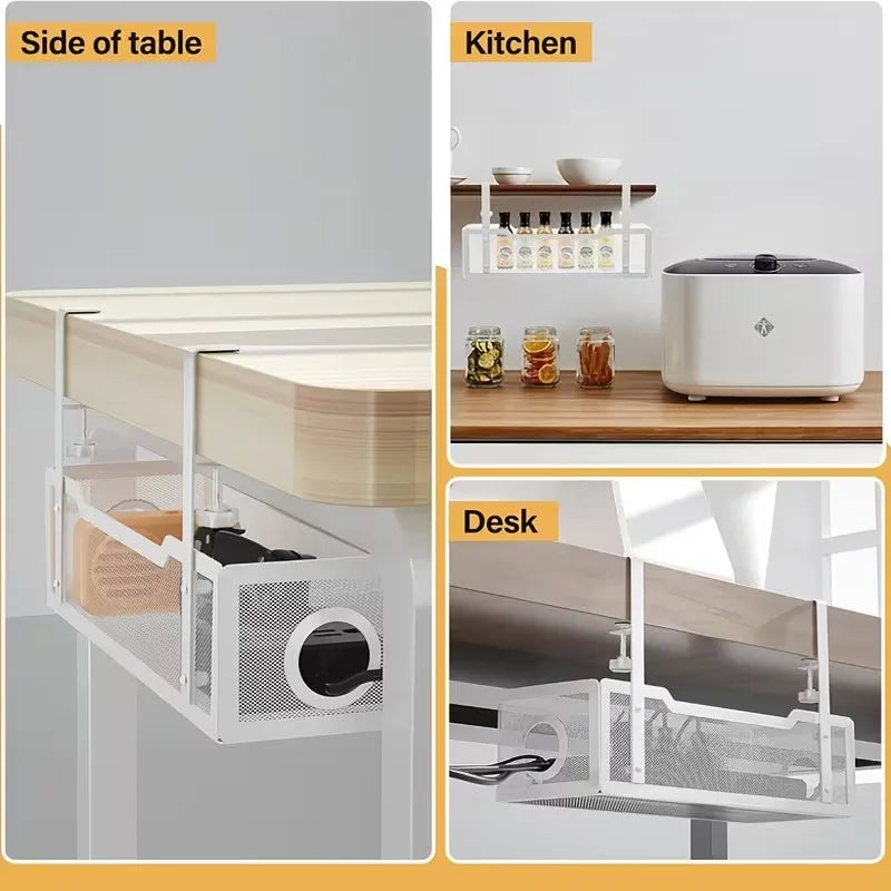 1-2PCS Under-Desk Cable Management Tray Office Cable Organizer No Drilling Desktop Cable Tray for Neat Cable Arrangement