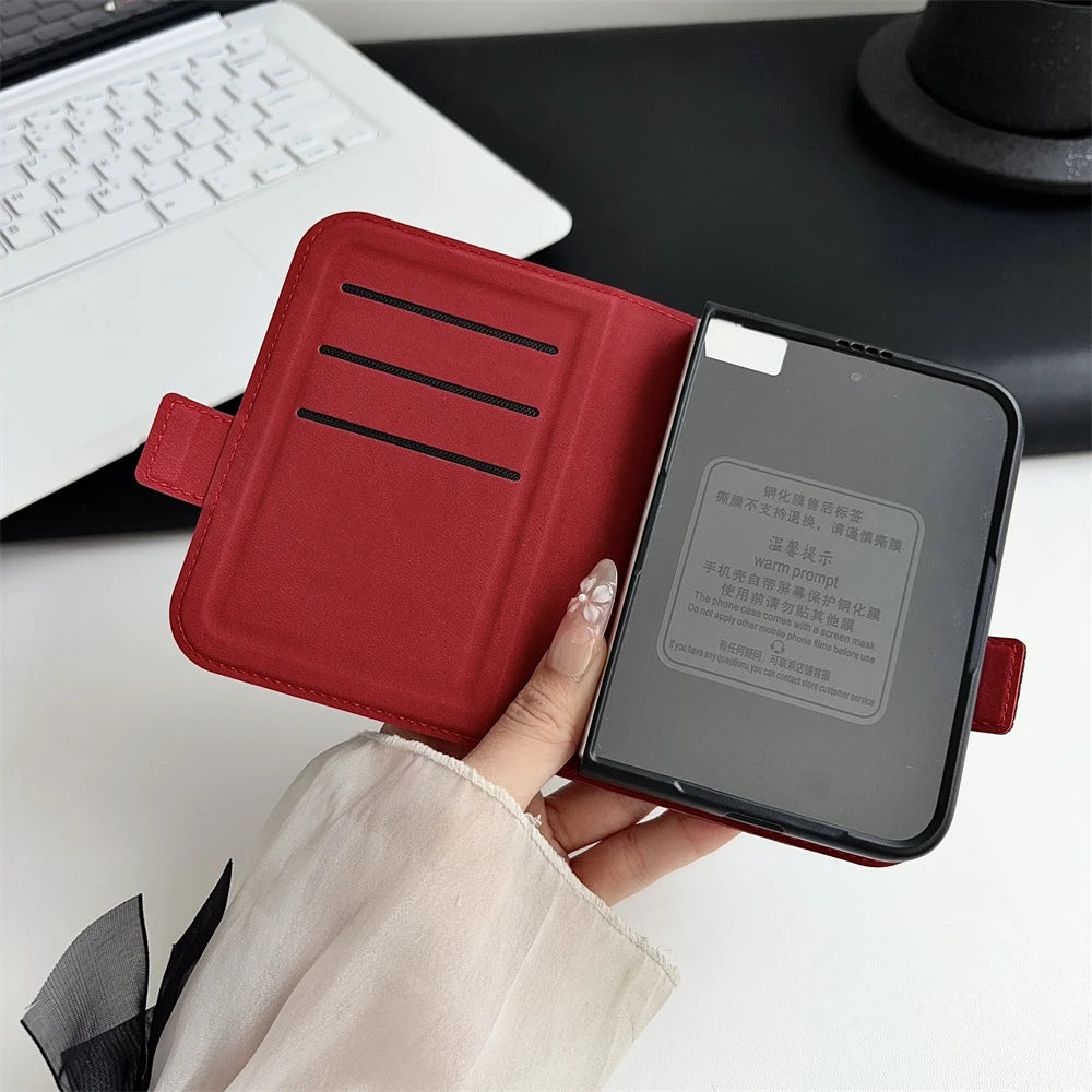 Wristband Bracket Phone Case For iPhone Duo 18 Fold Invisible Wristband Soft Card Holder Wallet Cover With Tempered Glass Case