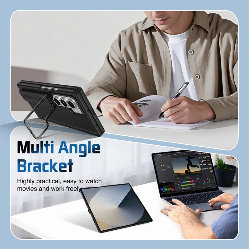 For Samsung Galaxy Z Fold 7 6 5 4 3 Wristband Hinge Lens Holder Phone Case Outer Screen Glass Film Protection Shockproof Cover