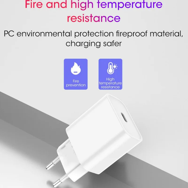 For iphonePD 20W USB Phone Charger Fast Charger for iPhone iPad Samsung OnePlus Wall Quick Charge Adapter TypeC Cable EU/US Plug