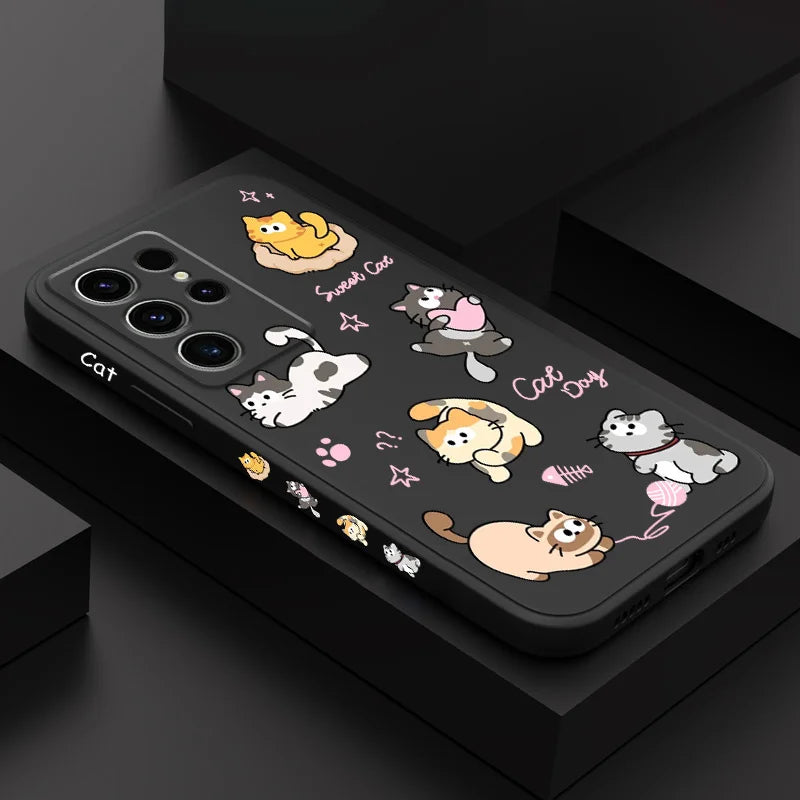 Cat String Ball Phone Case For Samsung Galaxy S25 S24 S23 S22 S21 S20 S10 S10E Ultra Plus FE Note 20 Ultra 10 Plus Cover