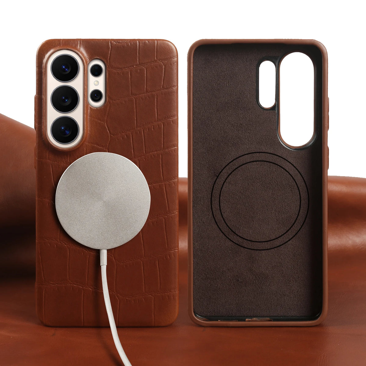 For Magsafe Genuine Leather Case For Samsung Galaxy S26 Ultra S25 FE S24 S23 S22 S26 Plus Phone Back Cover S26Ultra Magnetic