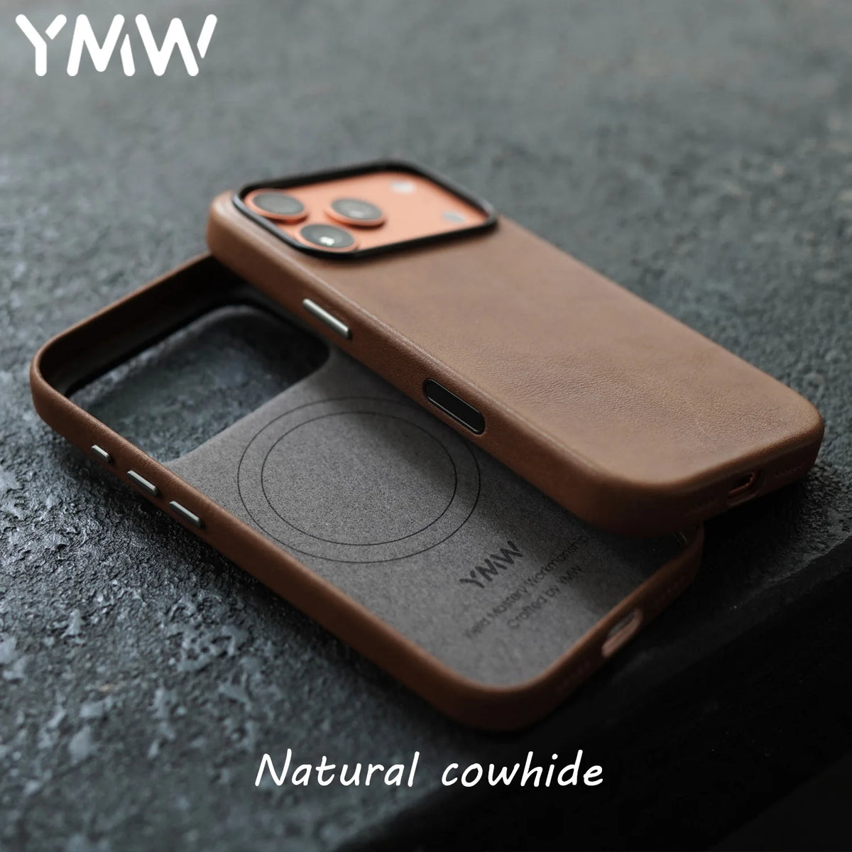 YMW Magnetic Genuine Leather Case for iPhone 18 17 16 Pro Max 15 14 Compatible with MagSafe Nature Cowhide Retro Phone Cover