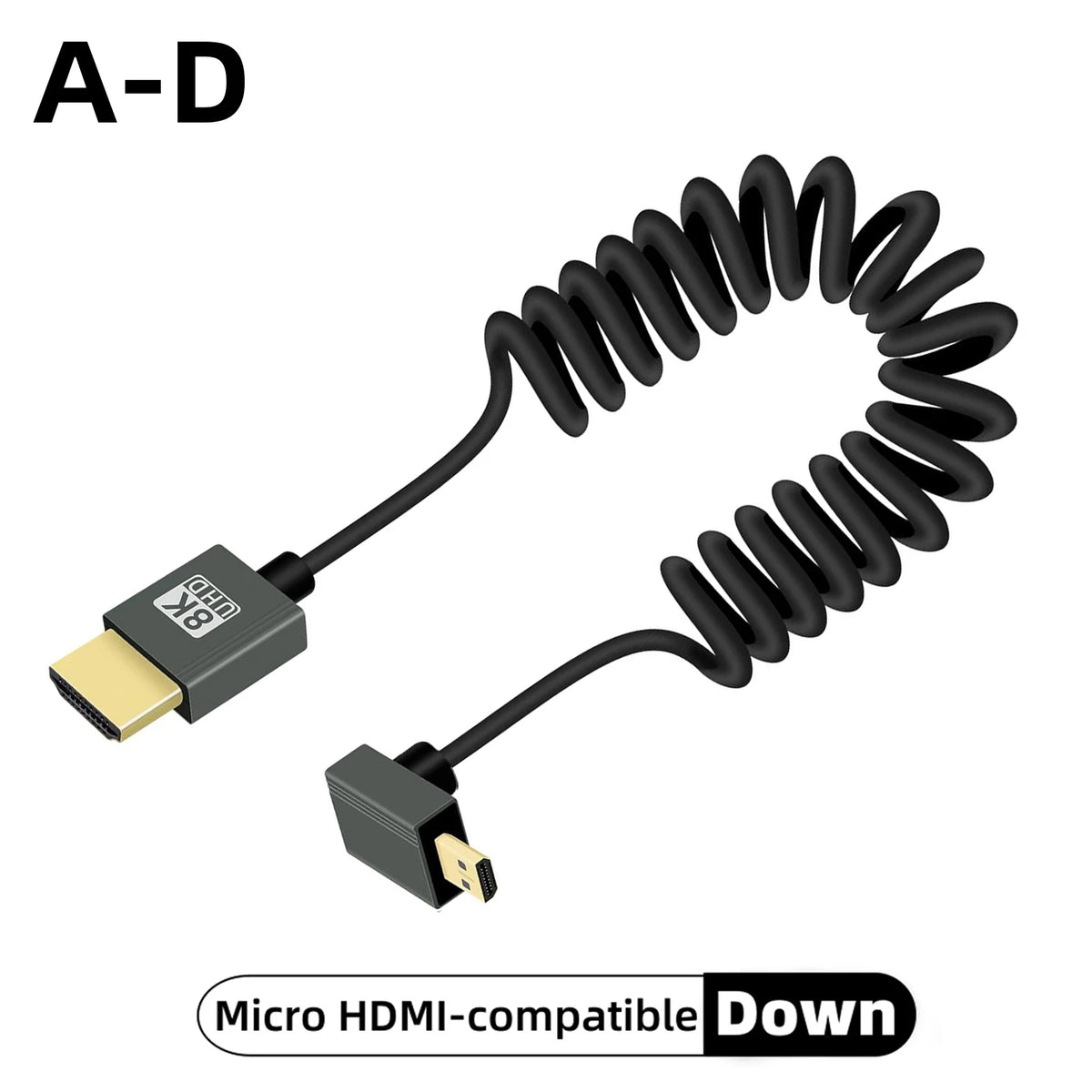 8K UHD Cable High Speed HDMI-compatible Mini/Micro HDMI-compatible Coiled Cord for HDTV Laptop PC PS4 Camera DV Monitor Display