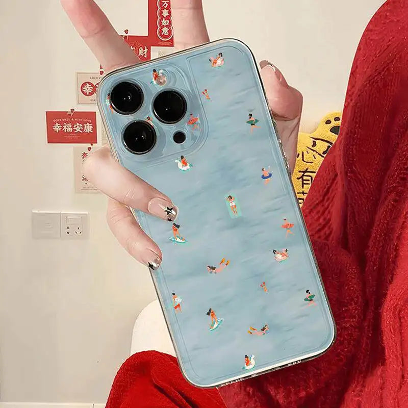 INS Summer Refreshing Creative Blue Pool Cool Trend Phone Case For iPhone 16 E 15 14 13 12 11 Pro XR XS Max 7 8 Plus Y2K Cover 