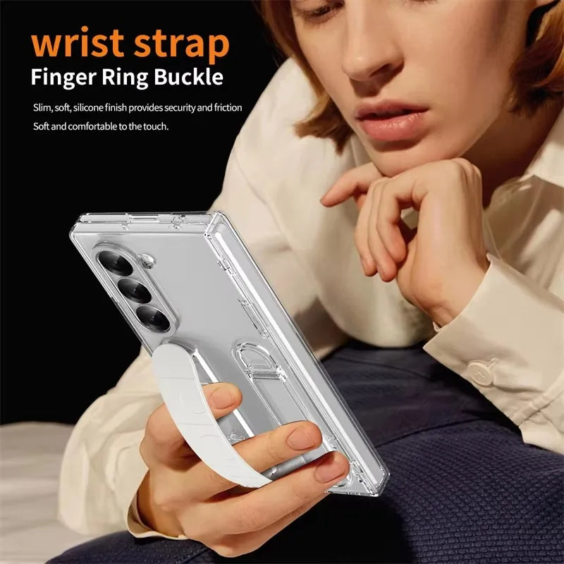 Wristband Holder Hinge Case For Samsung Galaxy Z Fold 8Ultra 8 7 6 5 4 3 5G With Pen Slot S Pen Screen Protector Film Protect