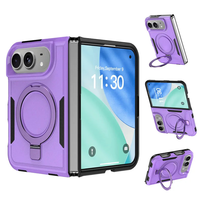 Haoma Karon Color Invisible Magnetic Bracket Phone Case For IPhone Duo PC+TPU Sturdy Anti Drop Back Cover Protective Case