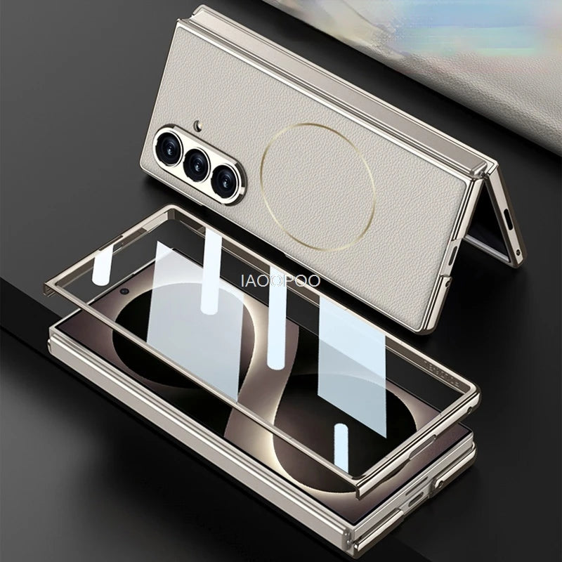 Electroplated Hard PC Leather Back Cover Case for Samsung Galaxy Z Fold 8 Ultra Fold 7 with Glass Screen Film